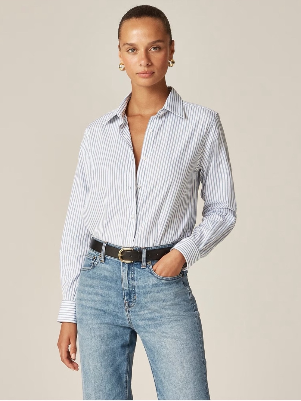 NEW J. Crew Jules classic-fit button-up shirt blue white striped poplin 0P CN878